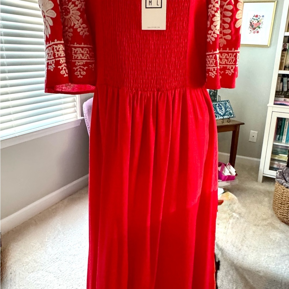 THML Scarlet Midi Dress with Ivory Embroidery-New With Tags-L - Picture 5 of 9